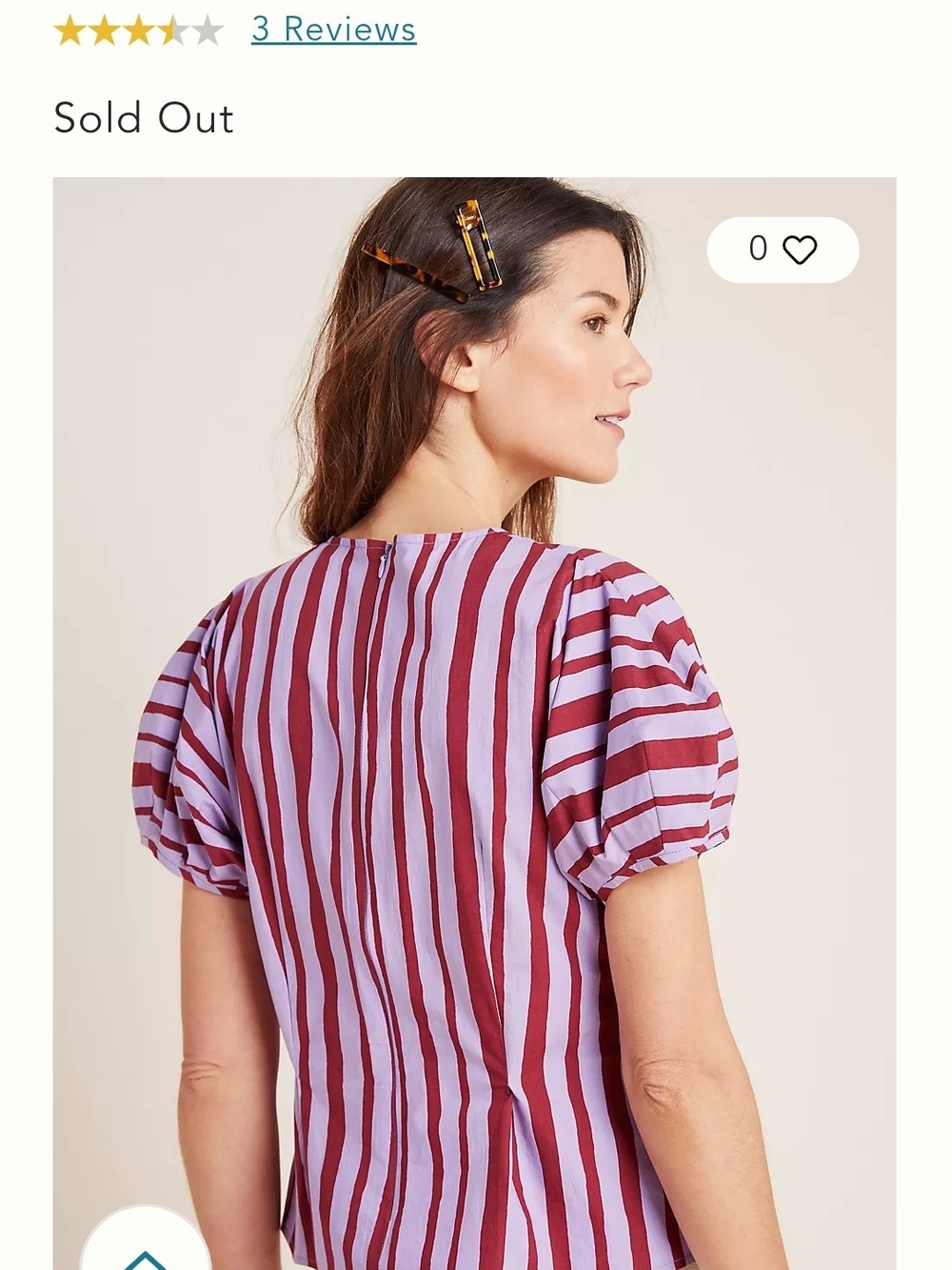 Anthropologie LINA Pink & Burgundy Striped Puff-Sleeve Blouse Mignon Doo - Picture 2 of 11